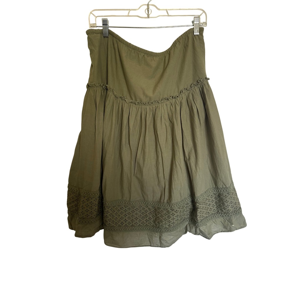 Tommy Hilfiger Womens Olive Green Tiered Cotton Eyelet Lace Prairie Skirt Sz 10 - Picture 2 of 4